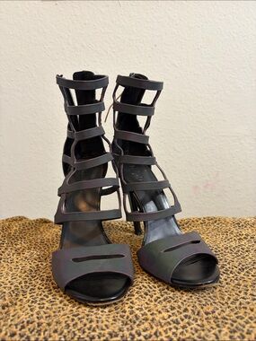 L.A.M.B. Black Strappy Cage High Heel Sandals